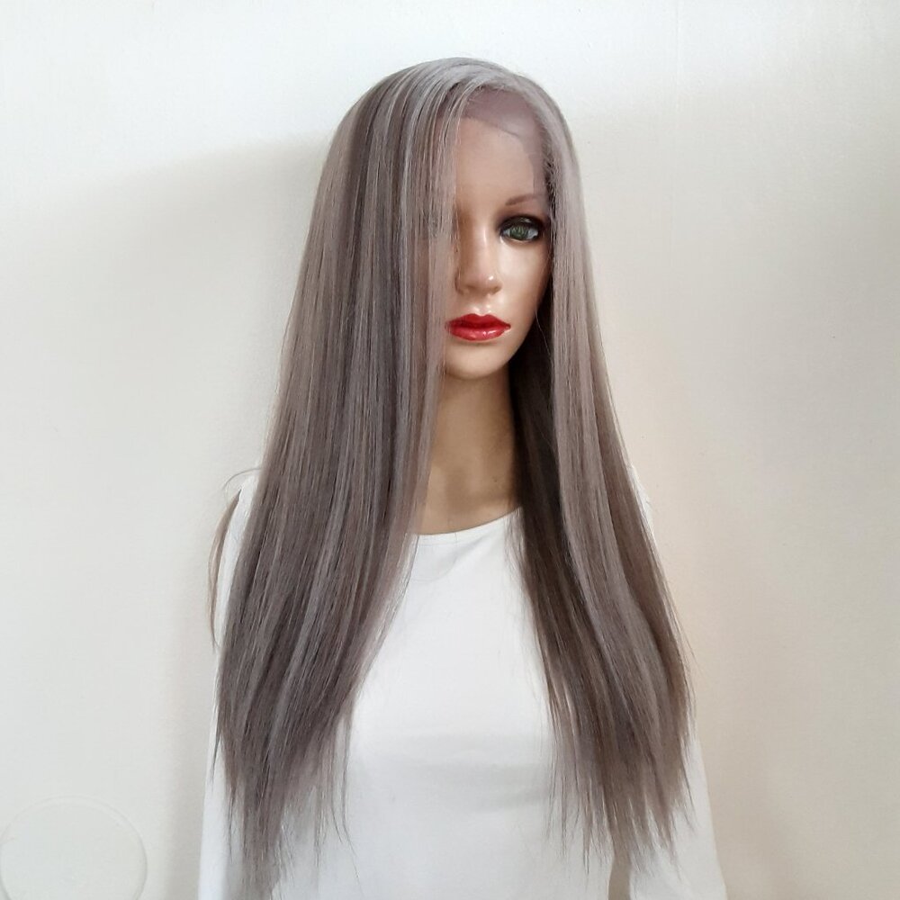 Light gray with highlights  lace front wig 20'' straight